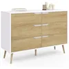 Image de IDMarket - Commode 6 tiroirs Helsinki 115 cm scandinave Blanc et Effet hêtre