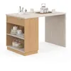 Image de IDMarket - Ilot Central Mange-Debout 4 Personnes VITO 130 cm Bois et Plateau Effet travertin