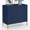 Image de IDMarket - Commode 3 tiroirs BLENIA 80 cm Bleu Nuit et Finitions dorées