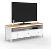 Image de IDMarket - Meuble TV 140 cm Achille 3 tiroirs Blanc et Plateau Bois