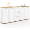 Image de IDMarket - Buffet 180 cm VITO XXL 4 Portes avec 3 tiroirs Bois et Blanc
