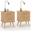 Image de IDMarket - Lot de 2 Tables de Chevet Juliette 2 tiroirs Effet Lattes tasseau Bois