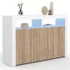 Image de IDMarket - Buffet 110 cm ELIGHT 3 Portes avec LED et niches Blanc et Bois façon hêtre
