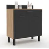 Image de IDMarket - Buffet Bas de Cuisine 80 cm CINA Plan de Travail H.83 cm 2 Portes + tiroir façon hêtre et Noir