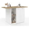 Image de IDMarket - Ilot Central BAO 140 cm 4 Personnes Bois Blanc et façon hêtre