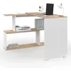 Image de IDMarket - Bureau d'angle Rotatif 180° Joy étagère Forme S Bois façon hêtre et Blanc