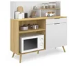 Image de IDMarket - Buffet Bas de Cuisine 120 CM Olaf Plan de Travail H.83 cm 1 Porte + 1 tiroir façon hêtre et Blanc