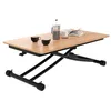 Image de IDMarket - Table basse fixe relevable en table à manger rectangulaire Urbana plateau en bois de hêtre avec pied noir design industriel