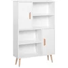 Image de HOMCOM Bibliothèque scandinave 4 niches + 2 placards avec étagère dim. 80L x 24l x 123H cm Pieds effilés inclinés Bois Massif Panneaux Particules Blanc