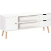 Image de HOMCOM Meuble TV Banc TV Scandinave 110cm Placard 2 Niches Blanc Bois Pin