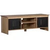 Image de HOMCOM Meuble TV Banc TV 110 cm Design Industriel, avec 2 placards, 2 niches, 2 Passe-Fils, Aspect Bois veinage Portes métal Noir