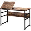 Image de HOMCOM Table à Dessin inclinable Bureau Informatique Design Industriel - Plateau relevable, étagère - Panneaux Particules Aspect Vieux Bois métal Noir