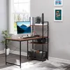Image de HOMCOM Bureau d'Angle avec Rangement Design Industriel Aspect Noyer Noir | Bibliothèque 3 Étagères, Panneaux Particules