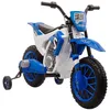 Image de HOMCOM Moto Cross électrique Enfant 3 à 5 Ans 12 V 3-8 Km/h avec roulettes latérales Amovibles dim. 106,5L x 51,5l x 68H cm Bleu