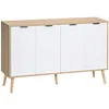 Image de HOMCOM Buffet Salon 4 Portes 120 x 35 x 77,4 cm Blanc et Bois Naturel