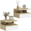 Image de HOMCOM Lot de 2 tables de chevet avec tiroir coulissant, niche et plateau, en panneau de particules ( chêne et blanc, 32 x 35 x 22,5 cm)