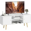 Image de HOMCOM Meuble TV Banc TV Style scandinave 2 Portes 2 niches Pieds en Bois pin Panneaux Blanc - 120 x 34 x 50 cm