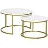 Image de HOMCOM Lot de 2 Tables Basses gigognes carrés - Plateau Blanc Aspect marbre et Pied en métal doré (74x74x46.3cm)