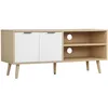 Image de HOMCOM Meuble TV Banc pour télévision jusqu'à 46 Pouces Design scandinave Bois 2 Portes 2 niches avec Passe-câbles 110L x 39l x 48,8H cm, salon, Chambre