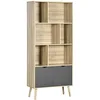 Image de HOMCOM Bibliothèque, meuble de rangement, design moderne, avec armoire et 6 étagères ouvertes en bois, pour salon, bureau, chambre à coucher, dimensions 80 x 35 x 180 cm, bois naturel et gris foncé