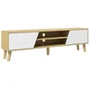 Image de HOMCOM Meuble TV 65 Pouces Scandinave 150 x 30 x 42 cm Bois/Blanc