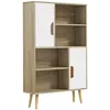 Image de HOMCOM Bibliothèque scandinave 4 niches + 2 placards avec étagère dim. 80L x 24l x 123H cm Pieds effilés inclinés Bois Massif Chêne