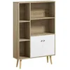 Image de HOMCOM Bibliothèque scandinave Meuble de Rangement dim. 80L x 23,5l x 123H cm 5 niches Placard 2 Portes Pieds effilés inclinés Bois Massif Chêne