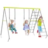 Image de Outsunny Balançoire portique 4 en 1 avec 2 sièges, échelle et filet d'escalade, structure métallique, jardin, Charge max. 180 kg, vert