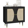 Image de HOMCOM Buffet de cuisine, meuble de rangement, design bohème, double portes avec 2 niveaux, façade en canneré, 80 x 38 x 79 cm, noir