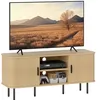 Image de HOMCOM Meuble TV 2 Portes à Lamelles 120 cm Ton Chêne pour TV 55"