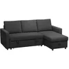 Image de HOMCOM Canapé d'angle Convertible canapé lit canapé 3 Places modulable avec méridienne réversible, Coffre de Rangement intégré et 3 Coussins de Dossier, Tissu Aspect Lin, Noir