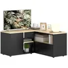 Image de HOMCOM Meuble TV d'angle banc télévision jusqu'à 40 pouces avec rangements chêne et noir