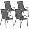 Image de Outsunny Lot de 4 chaises de Jardin, chaises empilables, Dossier Haut incliné, Tissu en Maille Respirante, Cadre en Acier, Noir