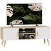 Image de HOMCOM Meuble TV Jusqu'à 50 Pouces 2 Placards 110x36,2x42 cm Chêne Blanc