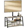 Image de HOMCOM Meuble TV avec Support orientable 35°, Meuble télé pour téléviseurs de 32-70 Pouces, étagères Ouvertes, Banc TV Industriel pour Salon Chambre à Coucher, 108x41x135cm, Effet Bois Naturel