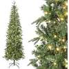 Image de HOMCOM Sapin de Noël Artificiel 210 cm, Arbre de Noël Slim avec 300 lumières Blanches Chaudes, 8 Modes d'éclairage, 826 Pointes de Branche articulée, Support en métal, Plastique Ignifuge, Vert
