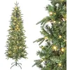 Image de HOMCOM Sapin de Noël artificiel 180 cm, arbre de Noël slim avec 200 lumières blanches chaudes, 8 modes d'éclairage, 605 pointes de branche articulée, support en métal, plastique ignifuge, vert