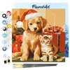 Image de Figured'Art Mini Peinture par Numero Adultes 20x20cm avec Cadre Chat et Chien de Noël - Petite Taille Creative Hobby Kit DIY Art Numéro Complet
