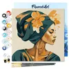Image de Figured'Art Mini Peinture par Numéro Adulte 20x20cm avec cadre Femme au turban floral - Petit Format Kit de Loisir Créatif DIY Numéro d'Art Complet