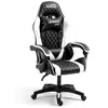 Image de AMSTRAD Ultimate-White Fauteuil/Chaise de Bureau Gamer Coloris Noir & Blanche - Coussin Lombaire & appuie tête