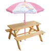Image de FUN HOUSE Licorne Table Pique-Nique en PIN H.53 X L.95 X P.75 CM avec Parasol H.125 X Ø 100 CM pour Enfant, Blanc/Rose