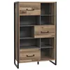 Image de Meubletmoi Etagère bibliothèque asymétrique 3 Portes 7 niches décor Bois recyclé Pieds et poignées métal Noir - Style Industriel - Apache