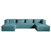 Image de Lisa Design - Canapé Panoramique en U Stella en Velours Côtelé - Grand Sofa XXL Bleu Canard 7 Places - Salon