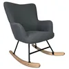 Image de Fauteuil à bascule KAIRA, Rocking chair, tissu boucle gris, structure en métal et piètement en bois d'hévéa,