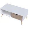 Image de Table basse avec tiroir style scandinave blanche FREJA. Table de salon en bois avec rangement. Table rectangulaire avec pieds en bois.