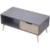 Image de Table basse avec tiroir style scandinave grise FREJA. Table de salon en bois avec rangement. Table rectangulaire avec pieds en bois.