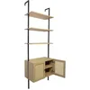 Image de Box and beyond Etagère en métal et Eucalyptus - 3 etagères - 1 Commode Eucalyptus et cannage - Fixation Murale - Noir - FSC 70% - 60x35x184 cm