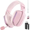 Image de Oniverse Casque Gaming sans Fil Polaris - Compatible PS5, PS4, Switch 2, PC, Mobile, Casque Gamer léger LED Faible Latence 2.4GHz ou Bluetooth, 33h, Son virtuel 7.1, Double Micro - Aurora Pink