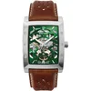Image de Pierre Lannier Hector Men's Watch Silver Dial Green Leather Strap Brown 26 MM, Vert, one size, sangle