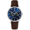 Image de Pierre Lannier Essential Men's Watch Silver Dial Blue Perforated Leather Strap Brown 20 MM, Bleu, one size, sangle